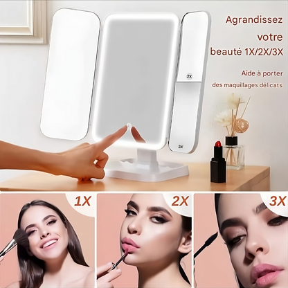 Miroir de Maquillage éclairé 3 en 1